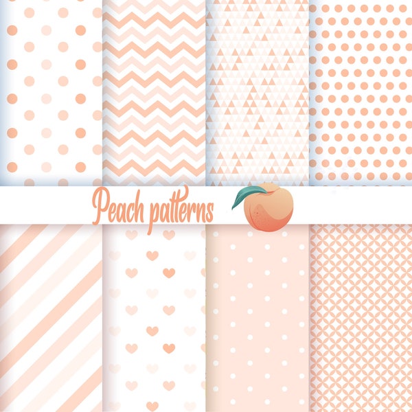 Peach Digital Papers, Peach color Digital Paper Pack, Peach Digital Scrapbooking Paper