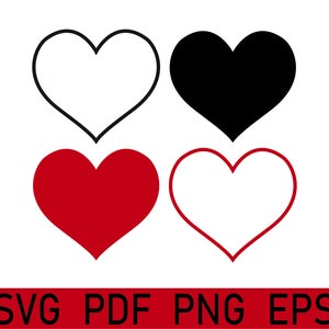 Herz Umriss und solider digitaler Download - svg png eps und pdf sofort herunterladbare Clipart. Schwarze und rote Version. Perfekt zum Valentinstag
