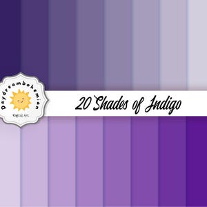 Solid Indigo Color Digital Paper - 20 different shades of purple for background, scrapbook papers, decoupage, crafts. Blue paper pack