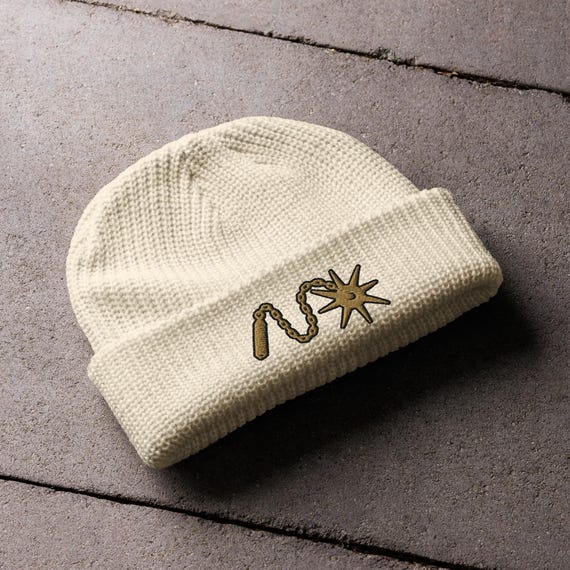 Spiked Flail Embroidered Fisherman beanie | Vintage Style • Gothic • Medieval • Heavy Metal • Occult • Punk Rock