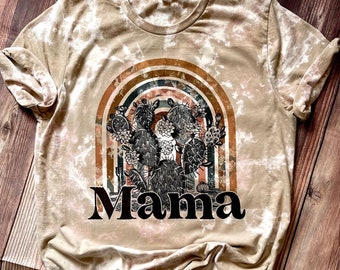 Boho Mama, Bleached Shirt, Distressed, Acid Wash, Women&#39;s, Mom, Cactus, Rainbow, Gift