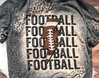 Football Stacked Lightning Bolt Design Leopard Bleached Shirt Graphic Tee Football Mom Shirt