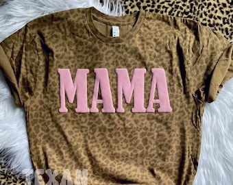 Mama Shirt, Puffy Design, Puff Letters, Leopard Shirt, Ready to Ship