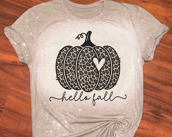 Hello Fall Leopard Pumpkin Bleached Shirt