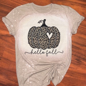 Hello Fall Leopard Pumpkin Bleached Shirt