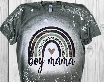 Boy Mama Bleached Shirt Camo Leopard Rainbow