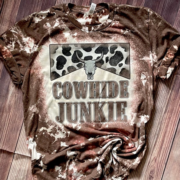 Cowhide Junkie, Bull, Cow print, Bleached shirt, Brown, Women's, Gift