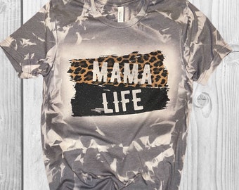 MAMA LIFE Bleached Tshirt Leopard Black Glitter Gray