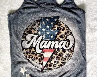 Camiseta sin mangas blanqueada para mamá, patriótica, 4 de julio, linda camiseta para mamá, 4 de julio, estampado de leopardo retro para mamá