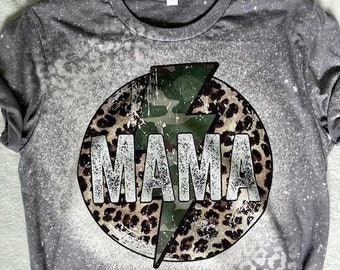 Mama Shirt Bleached Shirt Graphic Tee Leopard Print Camo Lightning Bolt Cute Mom Shirt