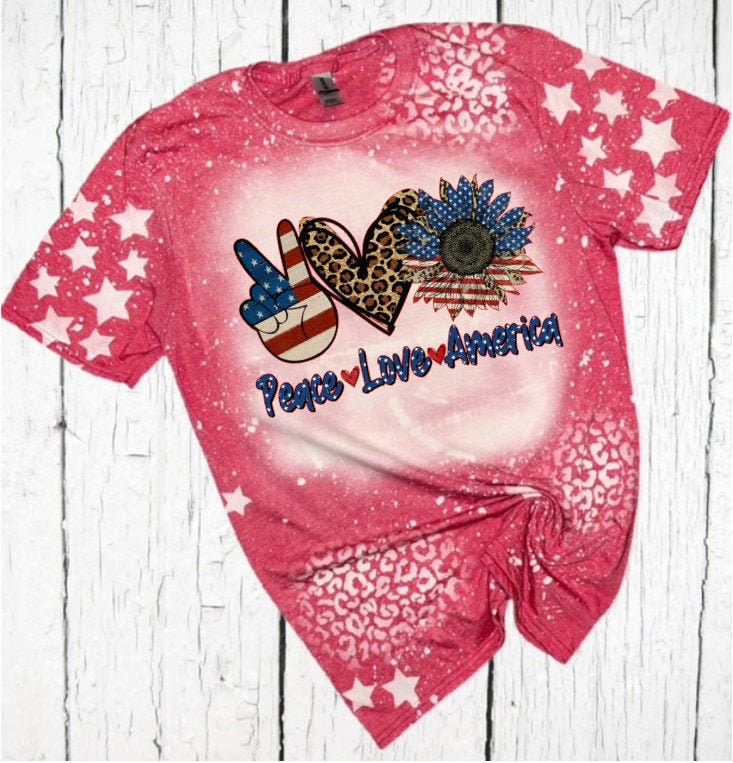 Paz, amor, América, patriótico, rojo con leopardo y estrellas blanqueadas