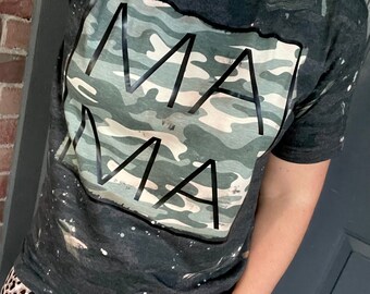 MAMA、迷彩、Tシャツ、ブリーチ、ブラック迷彩、ママシャツ、ギフト