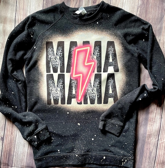 Mama Sweatshirt Neon Dark Gray Heather Black Distressed Bleached Sweatshirt Gift Mom Sweatshirt