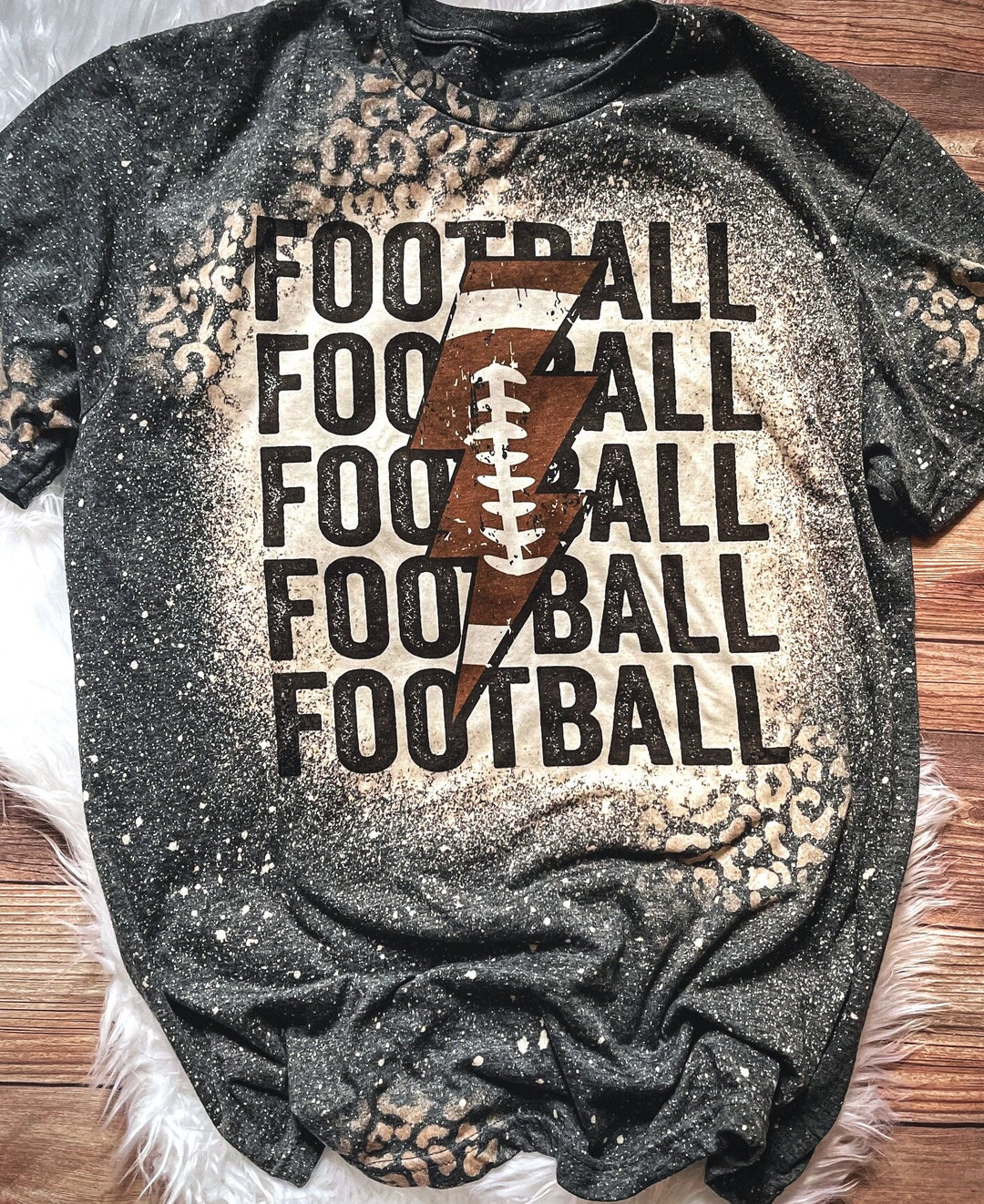 Football Stacked Lightning Bolt Design Leopard Bleached Shirt - Etsy