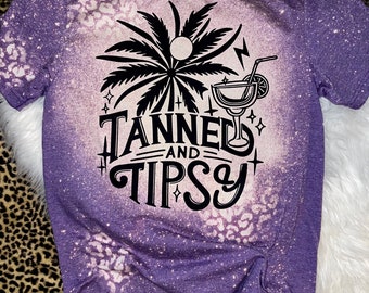 Tanned And Tipsy, Bleached, Shirt, Tee, Graphic Tee, T-shirt, Summer Shirt, Leopard, Cheetah Print, Wear To Pool, Lake, Beach, Summer Vibes