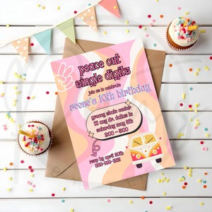 Peace out single digits birthday invitation ~ hippie girls party birthday ~ 10th birthday party~ girls birthday invitation ~ 10th bday