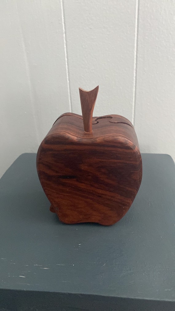 Vintage Wooden Hand Carved Apple Jewelry Box