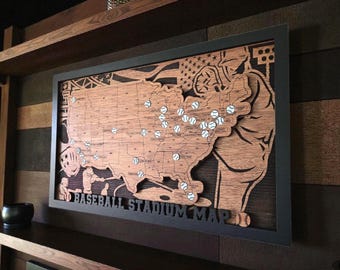 Baseball Stadium Travel Map with Tiny Baseball Markers – Ballpark Tracker for Fans