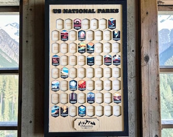 National Park Travel Tracker | USA National Parks Bucket List Board | Vintage Style Park Tokens | Adventure Gift for Travelers & Hikers