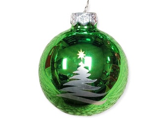 Christmas Tree Laser Engraved Glass Christmas Bulb, Green Christmas Bulb, Engraved Christmas Bulb, Laser Engraved Christmas Ornament