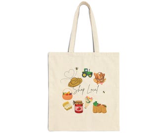 Shop Local Cotton Canvas Tote Bag, Eco-Friendly Grocery Tote, Reusable Shopping Bag, Farmer's Market Tote, Gift for Eco-Conscious