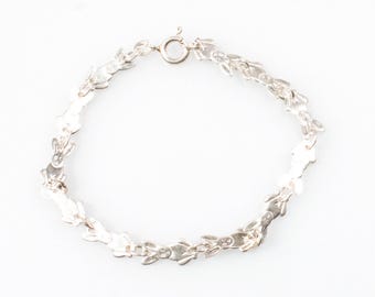 Vintage Sterling Silver Jumping Bunny Rabbit Link Bracelet! Made in Italy by MJI! [Size 5.75"]