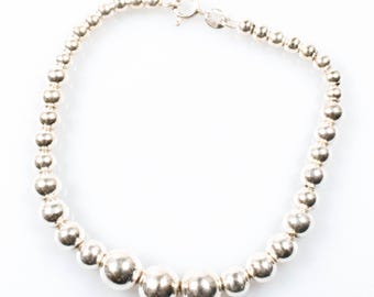 Vintage Sterling Silver Graduated Bead Ball Chain! Made in Italy! [Size 7"]