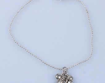 Vintage Sterling Silver Teensy Ball Link Bracelet with Dangle Pendant! Made in Italy! [Size 7.25"]