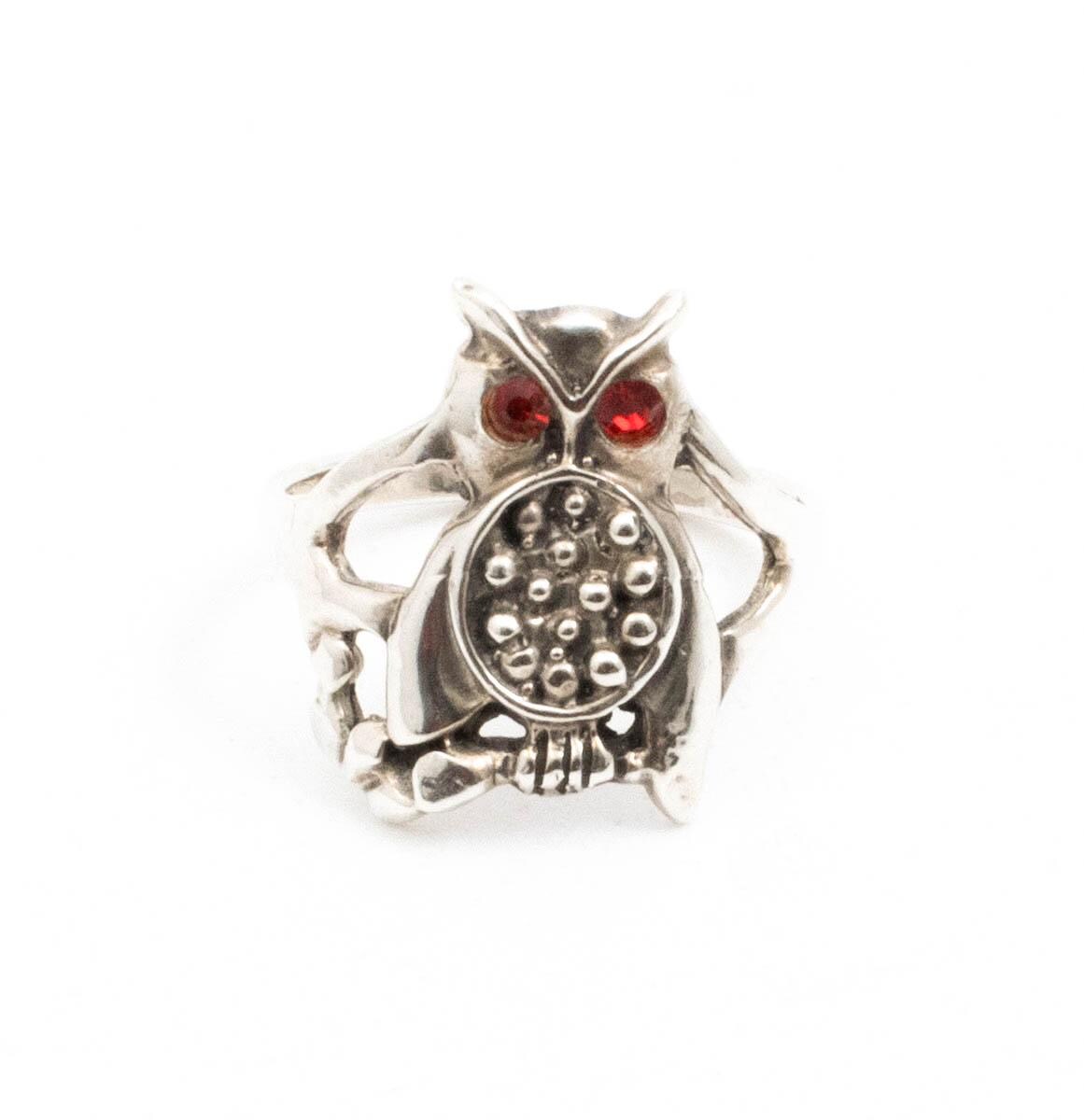 Vintage Sterling Silver Whimsical Owl Ring with Red Eyes! [Size 6.5 US]