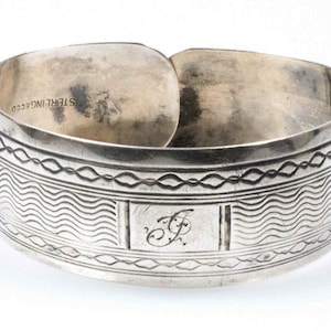 Vintage Sterling Silver Monogrammed Bypass Cuff with Wavy Engravings! [Size 5.75"]