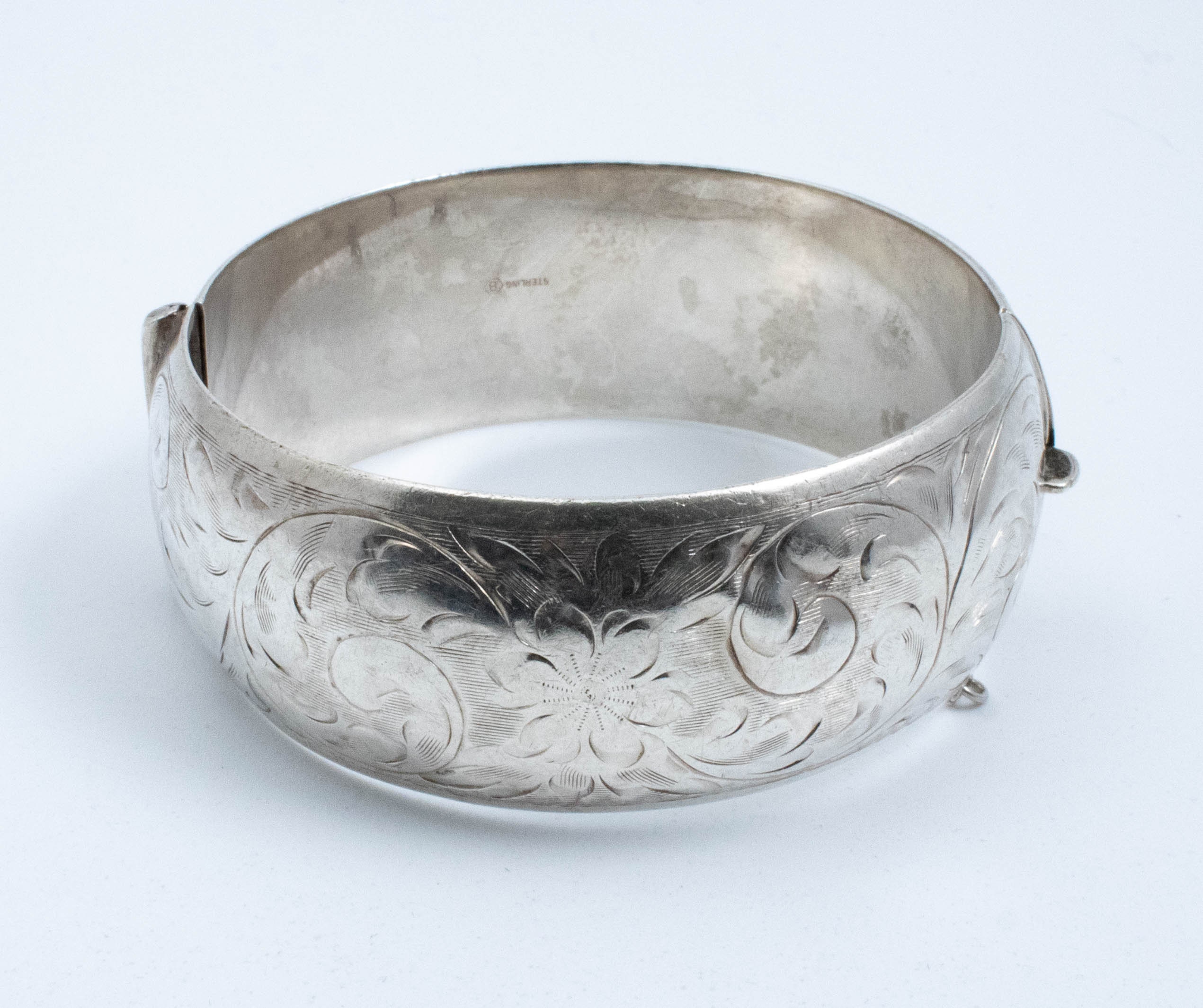 Vintage Sterling Silver Large Engraved Floral Cuff by Burkhardt