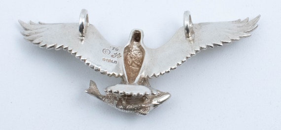 Vintage Sterling Silver Soaring Eagle Pendant Wis… - image 2