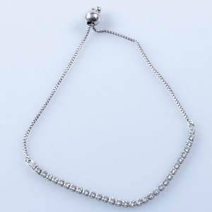 Vintage Sterling Silver Adjustable Bracelet with Row of Diamonds (CZ) by Pandora! [Size 5.75-8.5&quot;]