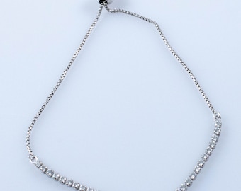 Vintage Sterling Silver Adjustable Bracelet with Row of Diamonds (CZ) by Pandora! [Size 5.75-8.5"]