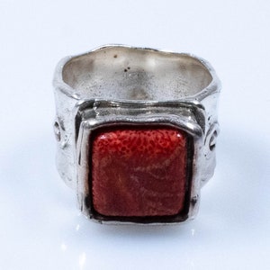 Vintage Sterling Silver Square Red Stone Ring [Size 7.25 US]