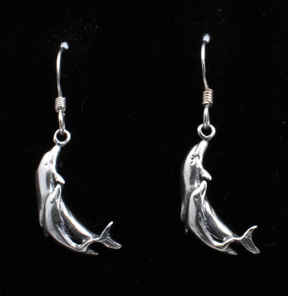 Vintage Sterling Silver Dangle Earrings With Moth… - image 1