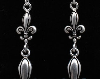 Vintage Sterling Silver Dangle Fleur De Lis Earrings!