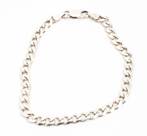 Vintage Sterling Silver Solid Curb Chain Bracelet! Made in Italy