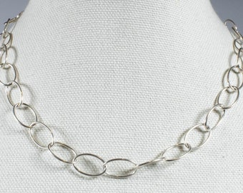 Vintage Sterling Silver Large Open Oval Link Chain Necklace! [Size 18"]