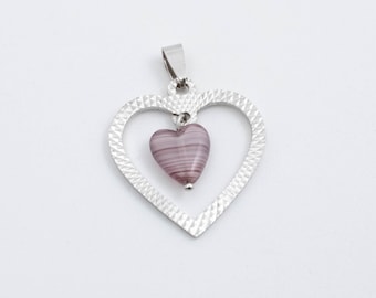 Vintage 800 Silver Double Heart Pendant!