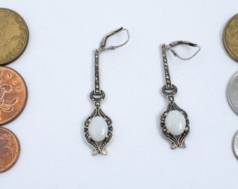 Boucles D'oreilles Anciennes En Argent 925 Avec Marcassite Et Pierre Rouge à Identifier - Occasion Excellent état