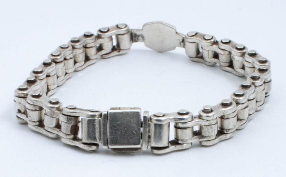 Vintage Sterling Silver Heavy Motorbike Chain Links Bracelet! by