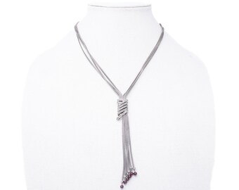 Vintage Sterling Silver Garnet Tassel Lariat Necklace! [Size 18 US]
