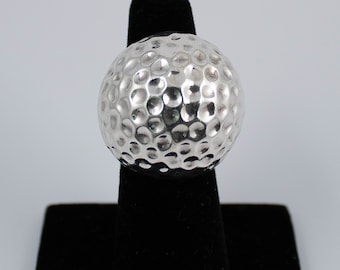 Sterling Silver Vintage Hammered Golf Ball Dome Ring [Size 7 US]