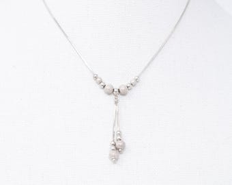 Vintage Sterling Silver Textured Bead Lariat Necklace Made in Italy! [Size 15.5 US]