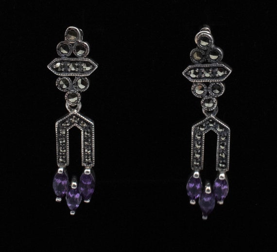 Vintage Sterling Silver Dramatic Dangle Earrings … - image 1