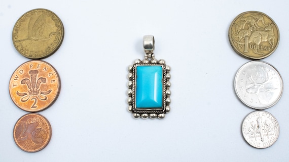Vintage Sterling Silver Rectangular Turquoise Pen… - image 4