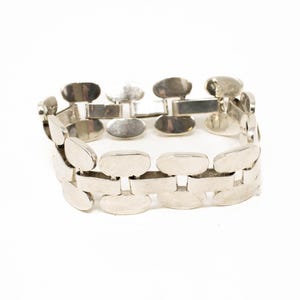 Vintage Sterling Silver Wide Geometric Oval Link Chain Bracelet! Made in Mexico! [Size 7.75"]