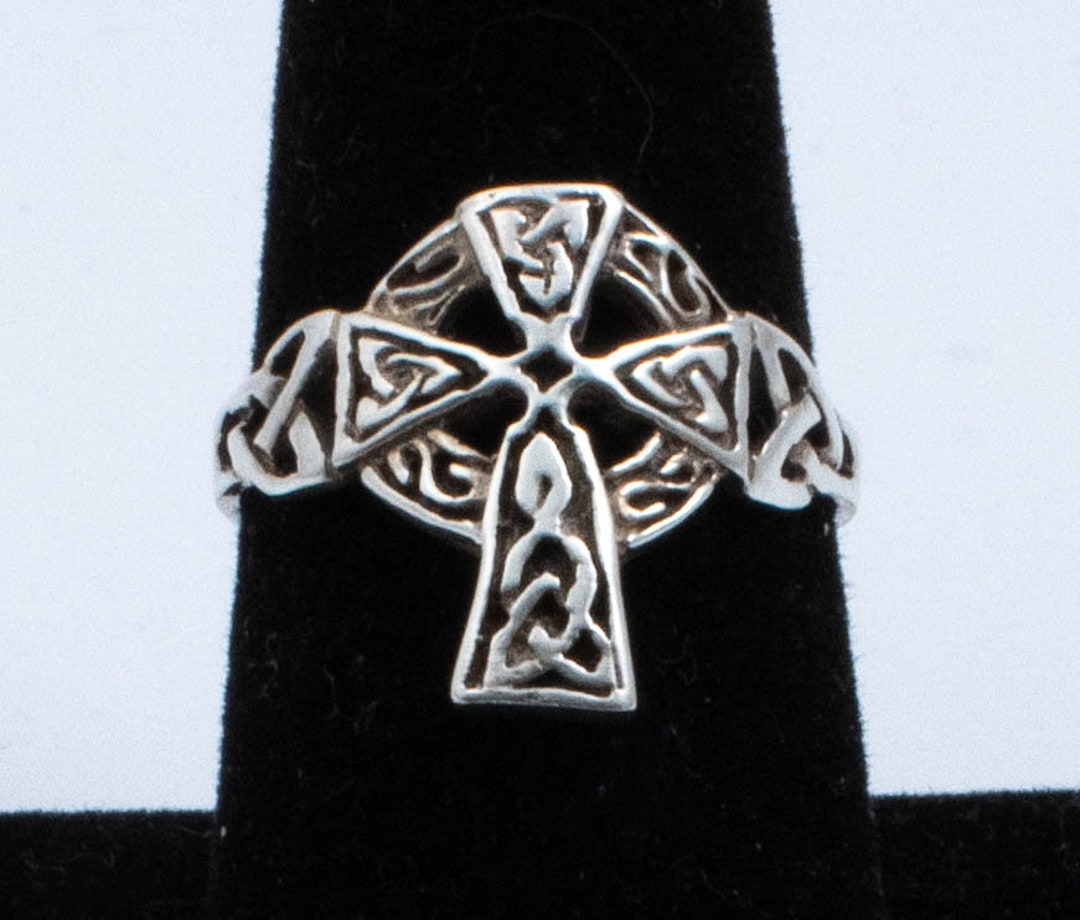 Vintage Celtic Cercelee Cross Ring - .925 Sterling Silver Band, Sizes 6-14 - View #14