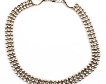 Vintage Sterling Silver Italian Beaded Mesh Bracelet! Made In Italy! [Size 7"]